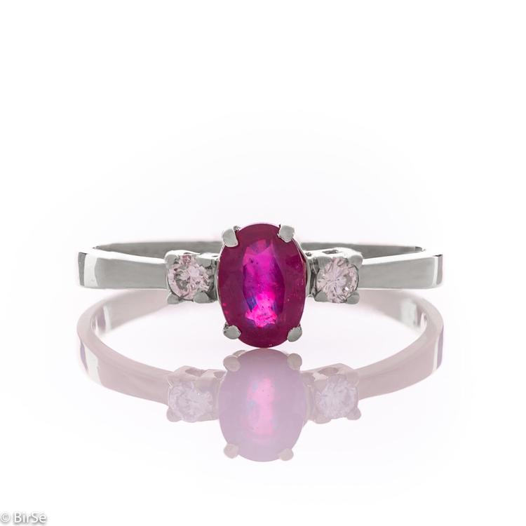 Златен пръстен - Естествен рубин и диамант